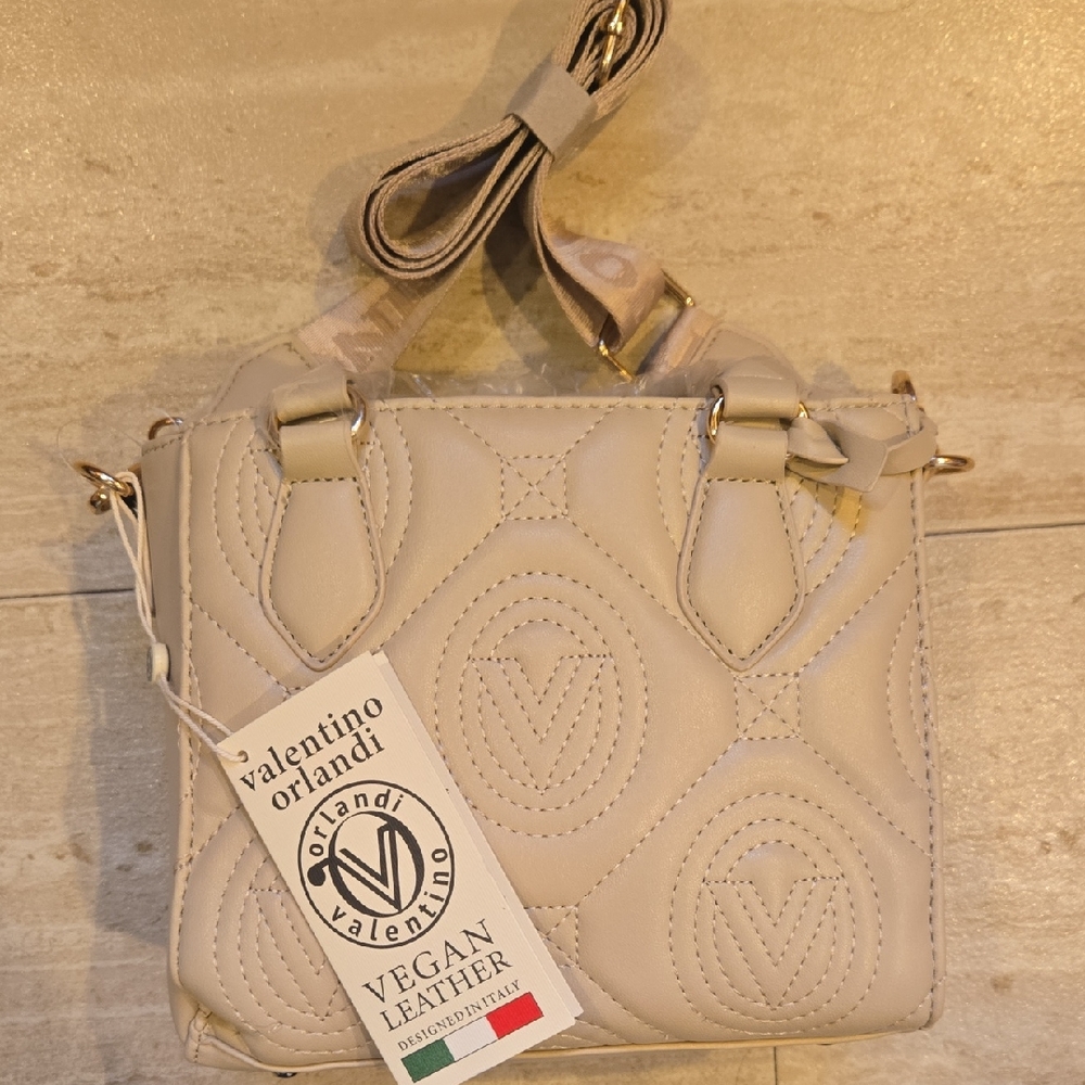 New Valentino Orlandi Vegan Leather Light Taupe Versatile Bag